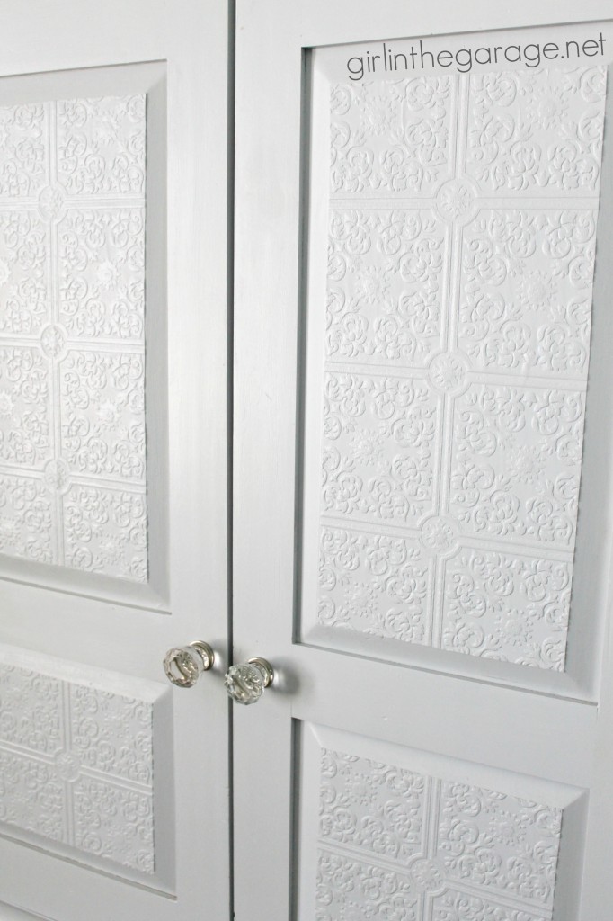 Drab-to-Fab Armoire Makeover: New paint, textured wallpaper, and a fabulous pop of color inside! I girlinthegarage.net