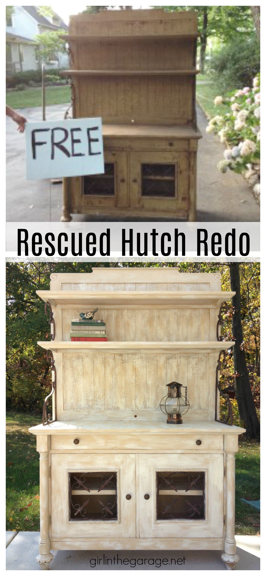 Roadside hutch makeover, rescued and restored - DIY furniture makeover tips and tricks by Girl in the Garage