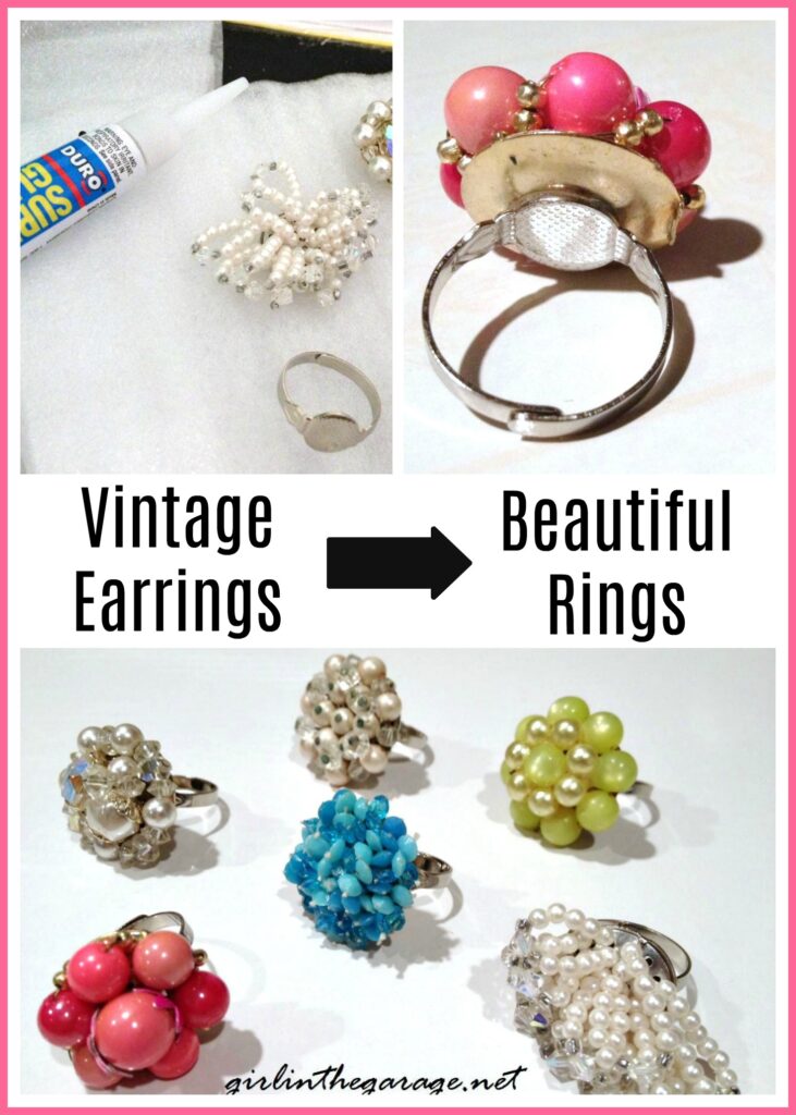 How to repurpose vintage earrings into beautiful custom rings - Girl in the Garage