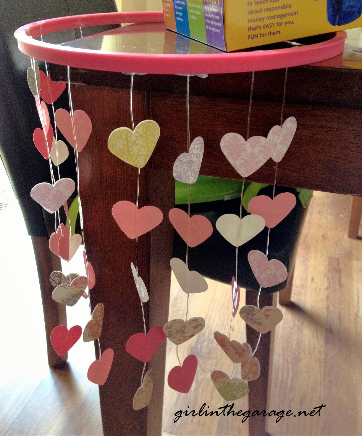 Hanging Hearts Mobile by Girl in the Garage - Perfect for Valentine's Day or in a little girl's bedroom!