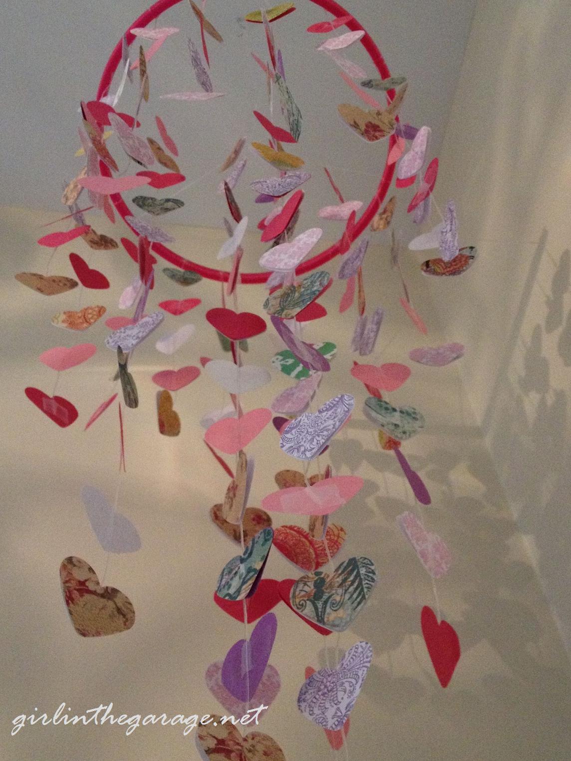 Hanging Hearts Mobile by Girl in the Garage - Perfect for Valentine's Day or in a little girl's bedroom!