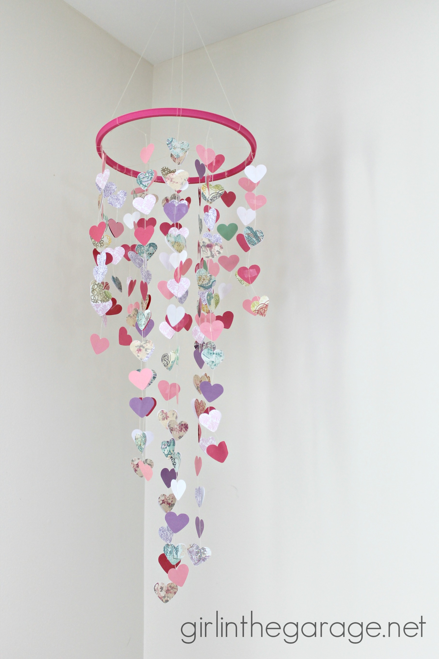 Hanging Hearts Mobile by Girl in the Garage - Perfect for Valentine's Day or in a little girl's bedroom!