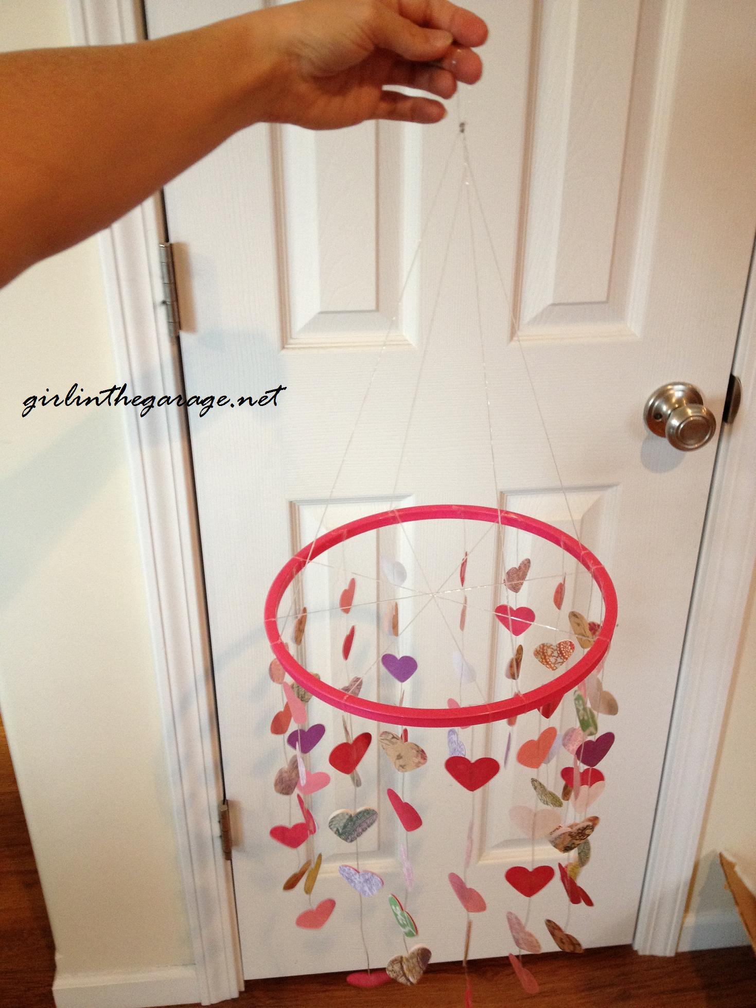 Hanging Hearts Mobile by Girl in the Garage - Perfect for Valentine's Day or in a little girl's bedroom!