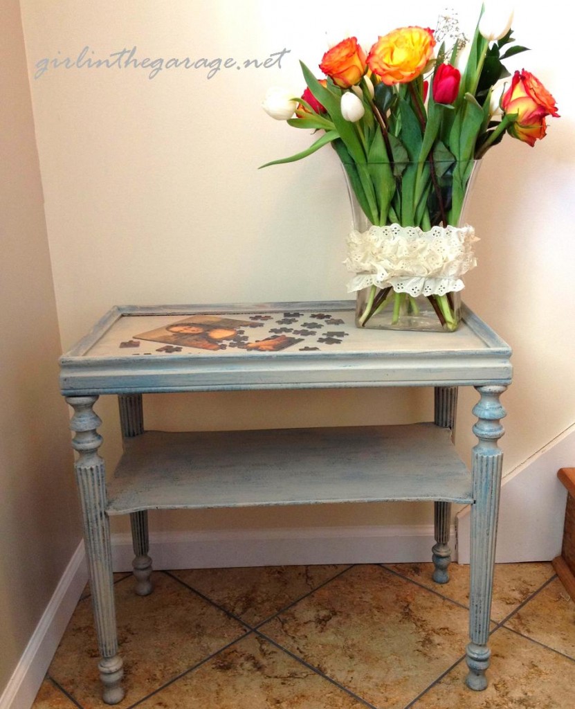 Final painted table with flowers by Girl in the Garage