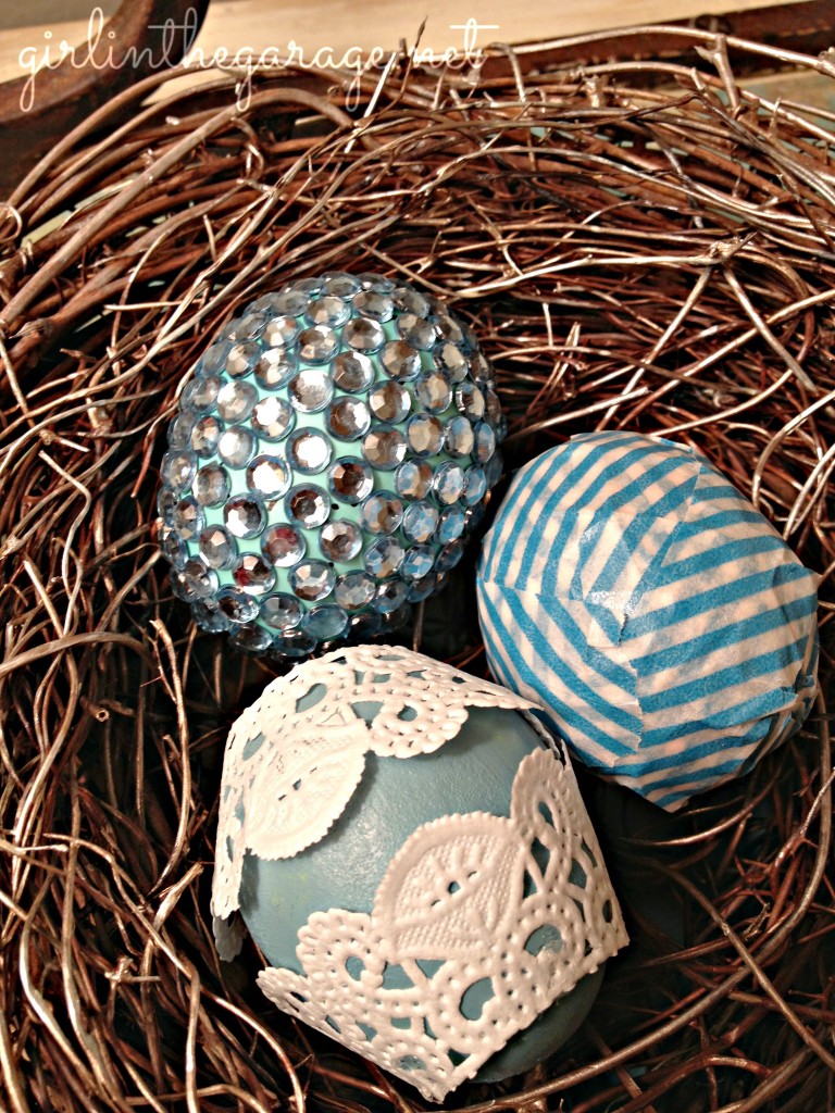 Close-up of DIY egg spring decor. By Girl in the Garage