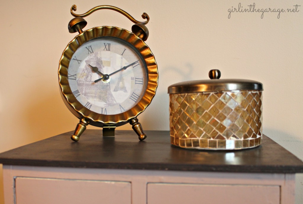 Decor on cabinet.  Girl in the Garage