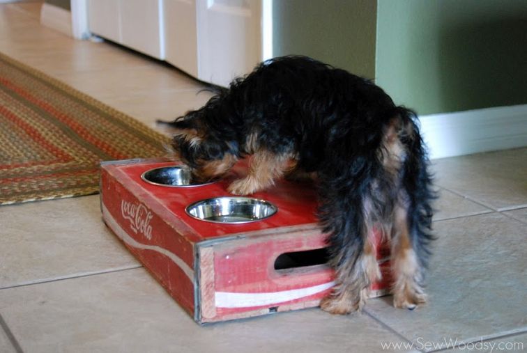 Vintage Coca-Cola crate turned dog bowl holder by Sew Woodsy