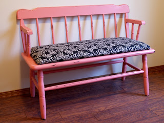 Bright coral bench makeover by Restoration Redoux