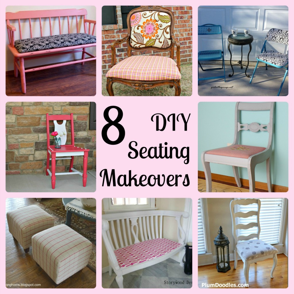 8 DIY Seating Makeovers - With links to tutorials on all of these projects!   This is an excellent resource if you're planning to makeover a chair, bench, ottoman, etc.