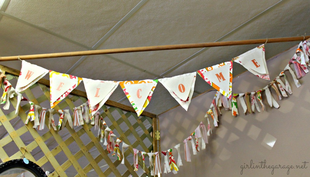 DIY Fabric garland and bunting tutorial by Girl in the Garage.  Great for parties or home decor!