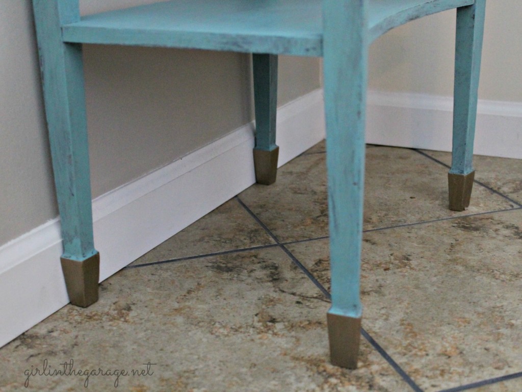 Annie Sloan chalk painted table with gold dipped feet.  Love this color!