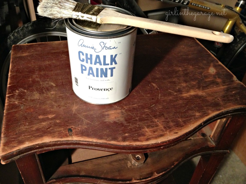 Annie Sloan chalk painted table with gold dipped feet.  Love this color!