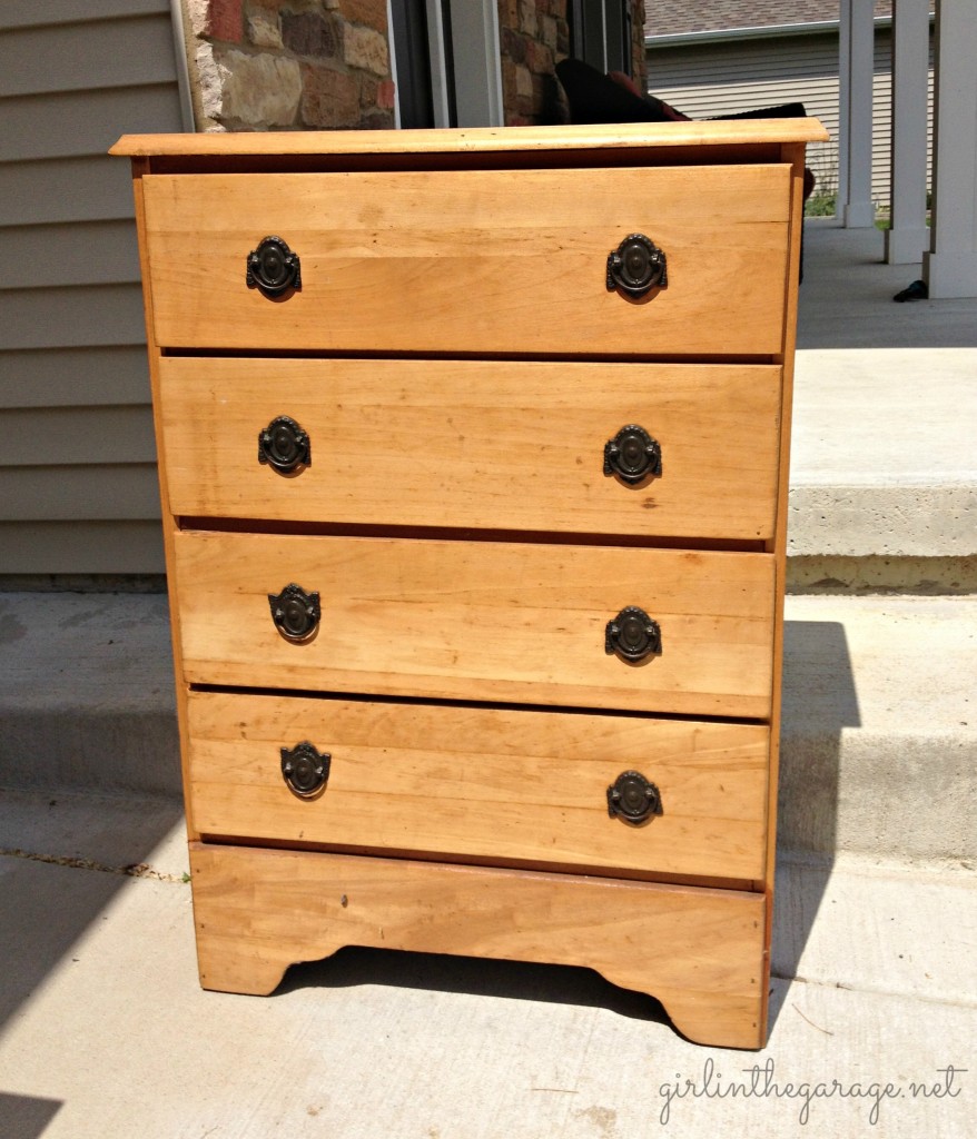 BEFORE:  A plain dresser gets a makeover with paintable wallpaper, Annie Sloan Chalk Paint, and spray paint.