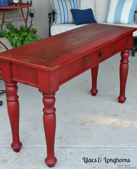 Red milk paint table by Lilacs & Longhorns