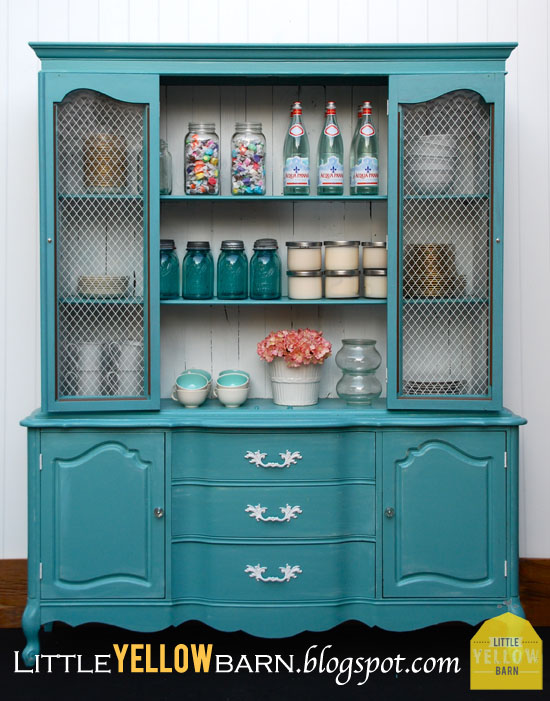 Blue chalk paint hutch by Little Yellow Barn