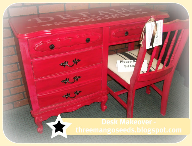 Red desk makeover by Three Mango Seeds