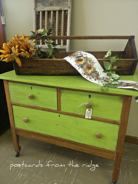 Spring green vintage dresser by Postcards from the Ridge