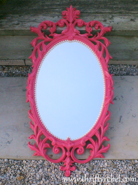 Pink and pearl mirror makeover by The Thrifty Rebel