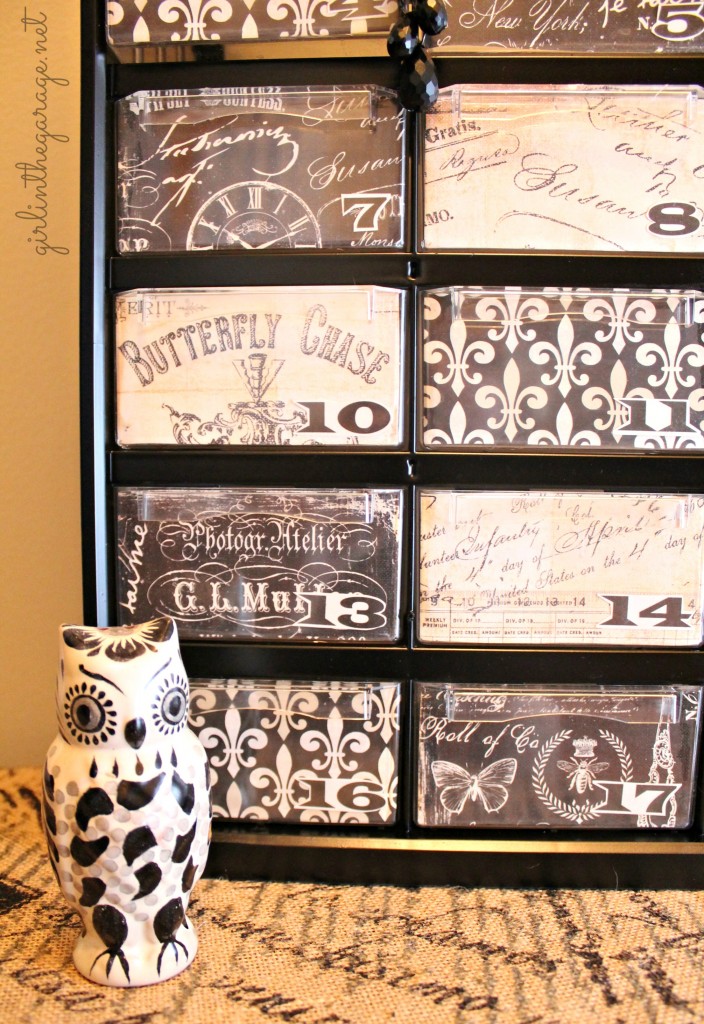 {Filthy to Fancy} Organizer Makeover. A dirty hardware organizer gets a fancy French makeover.