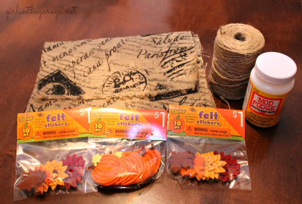 Supplies: Easy burlap banner and mantel decorated for fall. girlinthegarage.net