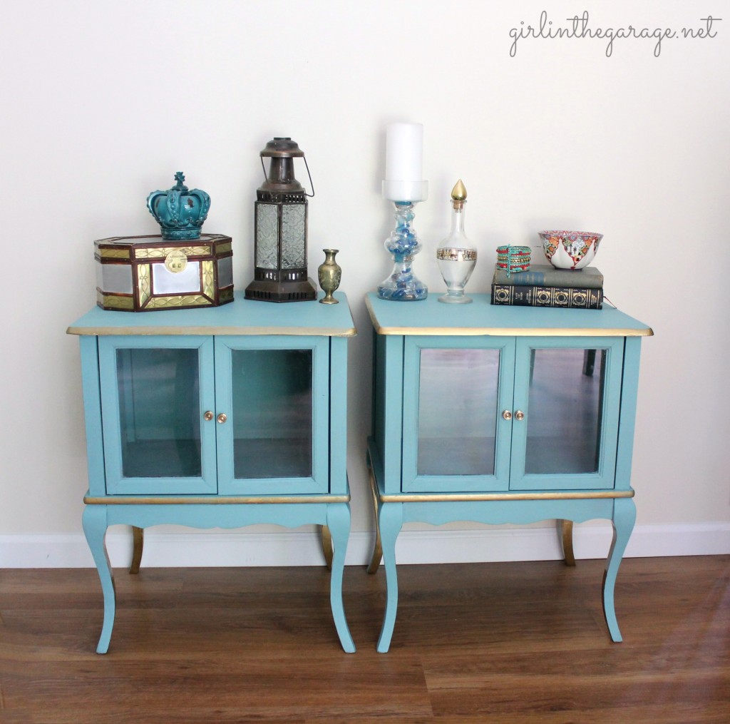 Provence and gold yard sale tables makeover - Girl in the Garage