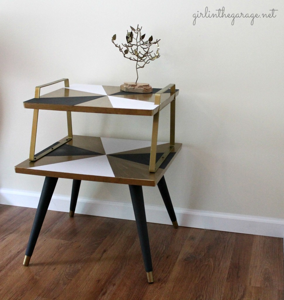 Inspiration for small table makeovers using paint, stencils, image transfer, decoupage, and more.  girlinthegarage.net