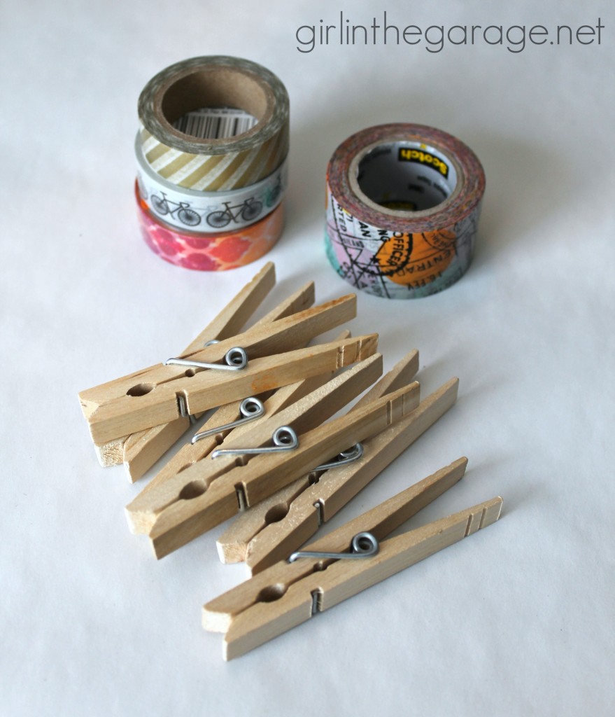 Add some personality to ordinary clips and magnets with washi tape!  girlinthegarage.net