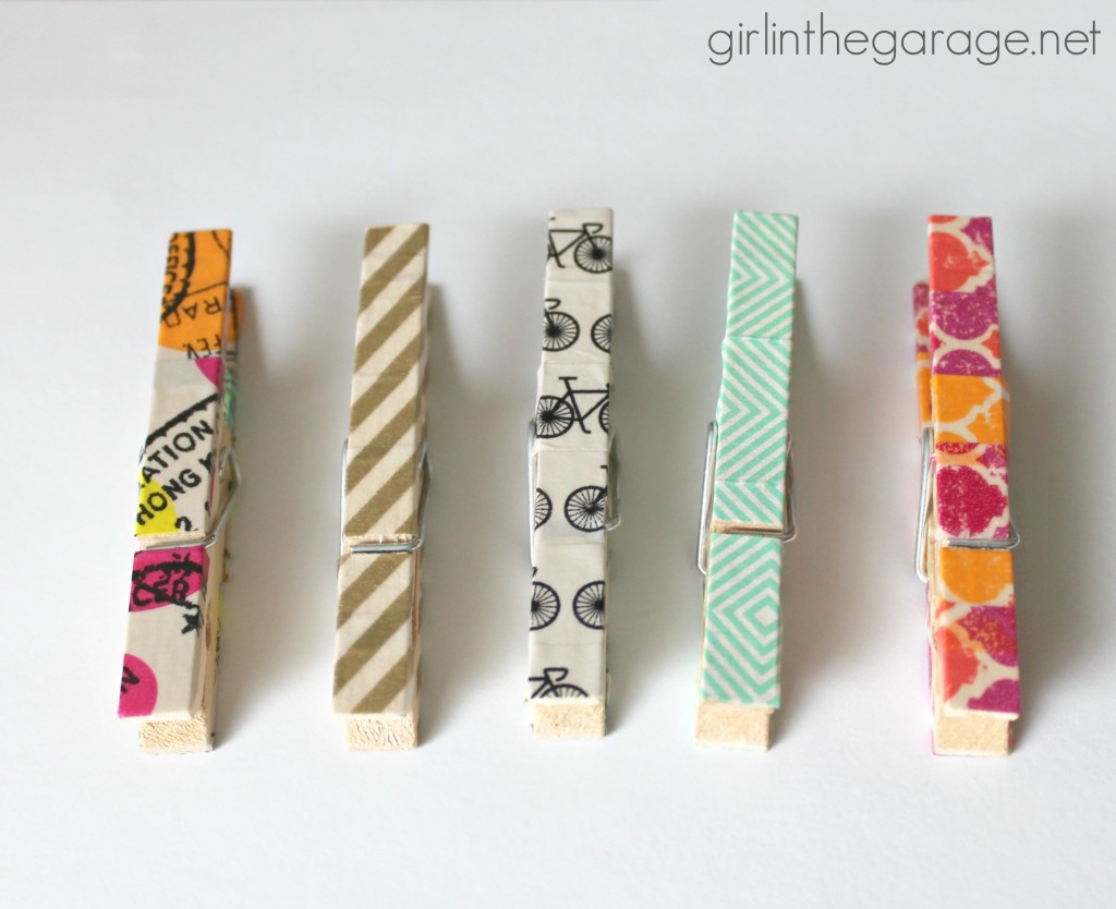 Add some personality to ordinary clips and magnets with washi tape!  girlinthegarage.net