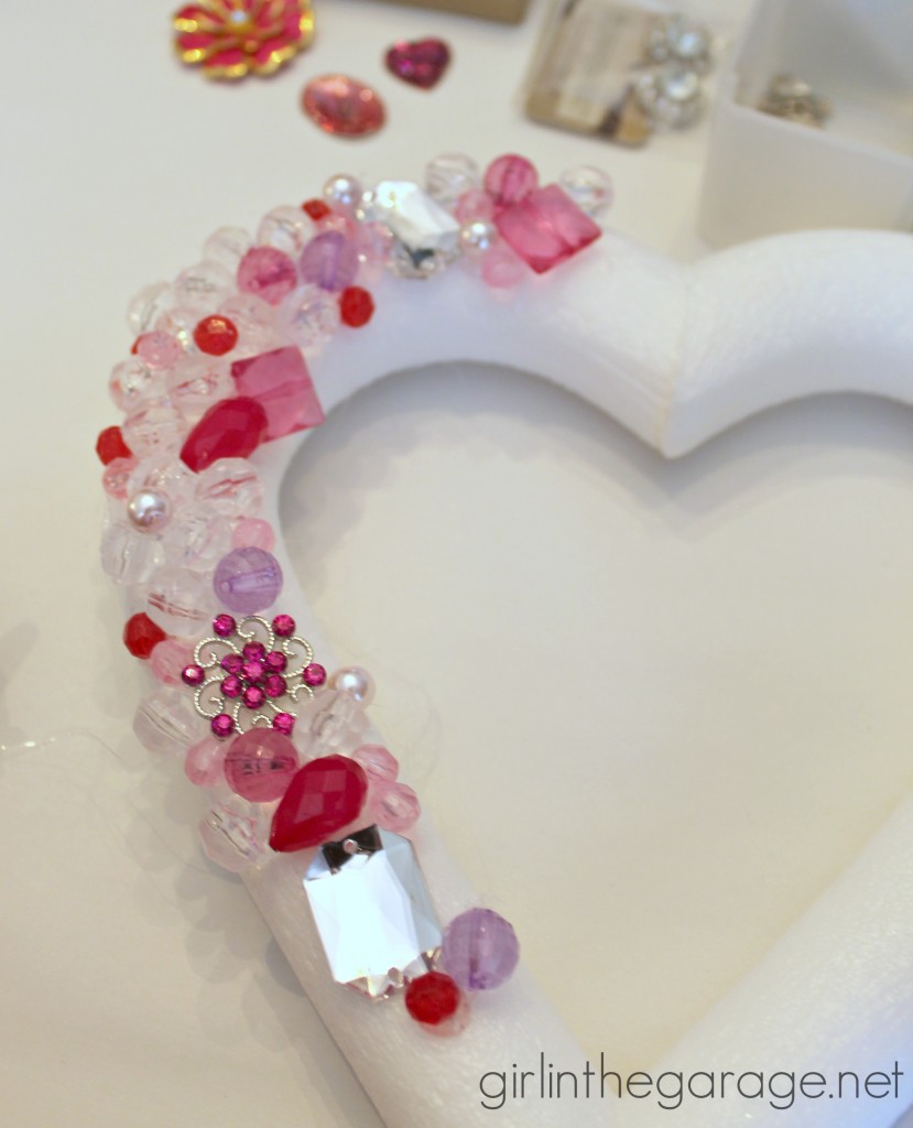 Beaded Heart Wreath I girlinthegarage.net - Add a little bling to your Valentine's decor! Beaded Heart Wreath I girlinthegarage.net - Add a little bling to your Valentine's decor!