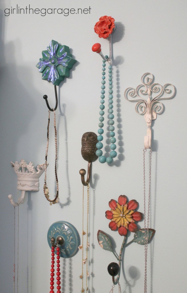 Decorative Wall Hooks as Jewelry Storage - girlinthegarage.net