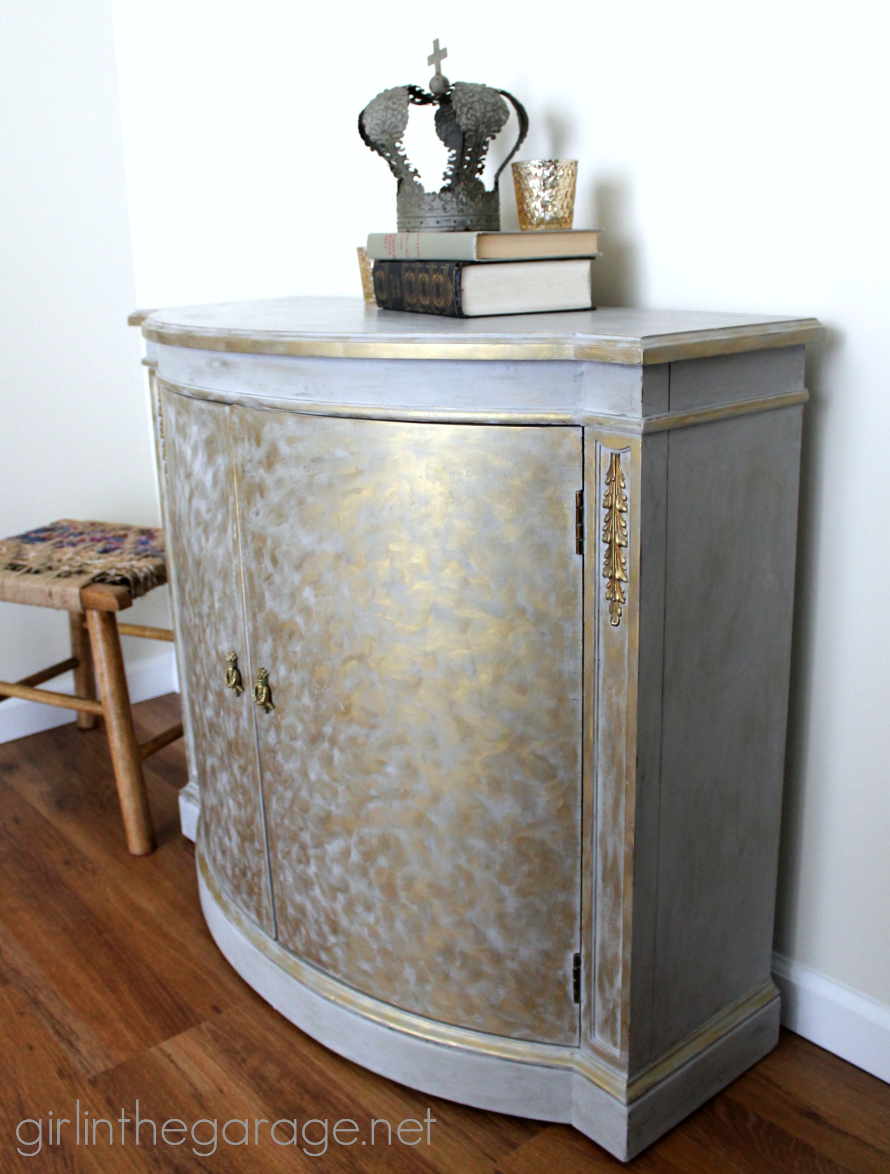 Gold and Gray Cabinet {Metallic Themed Furniture Makeover}