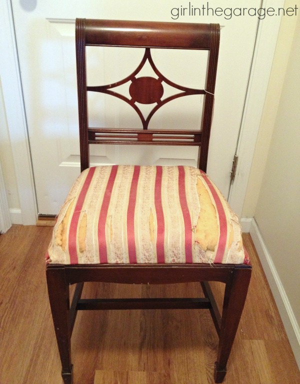 Before. DIY: Vintage Chair Makeover with Chalk Paint. girlinthegarage.net