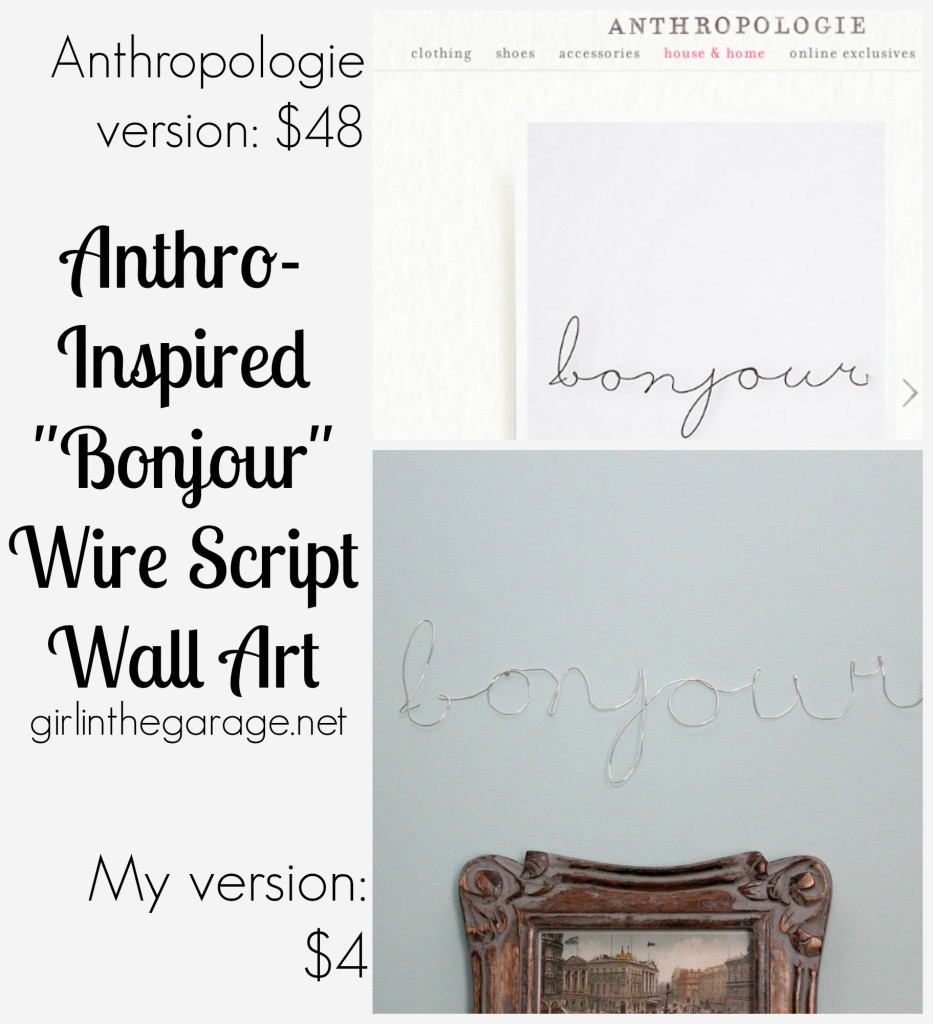 DIY Wall Art: Framed Paris Prints and Anthropologie-Inspired "Bonjour" Wire Script.  girlinthegarage.net