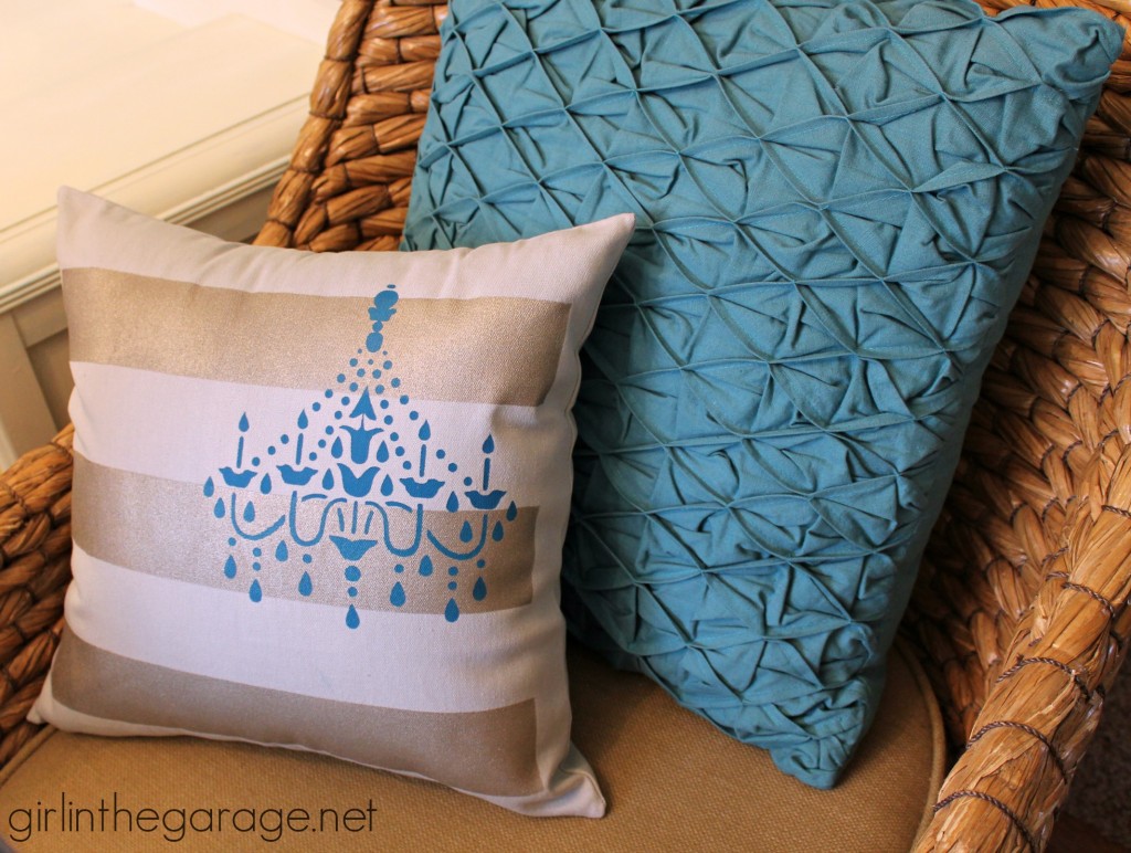 Painted and Stenciled Pillow #tulipforyourhome - girlinthegarage.net