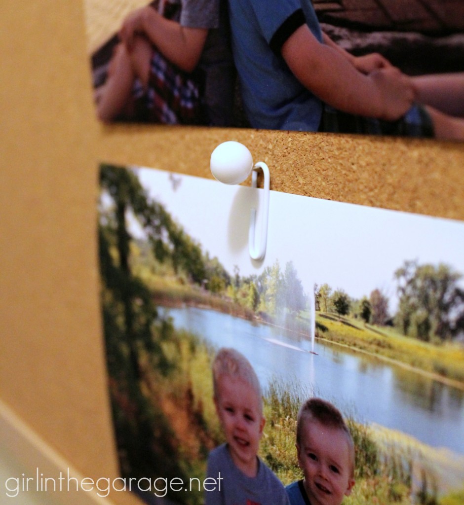 How to hang a photo on a cork board without poking a hole through it!  girlinthegarage.net