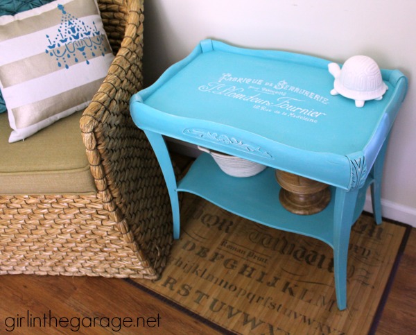 Turquoise French Script Table Makeover