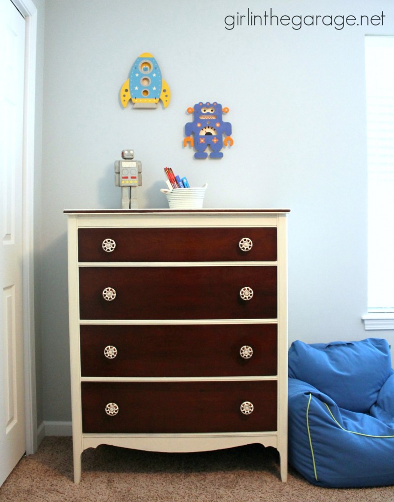 The Dresser Makeover That I'm Keeping:  A mini makeover with some Chalk Paint and new pulls for my son's bedroom.  girlinthegarage.net