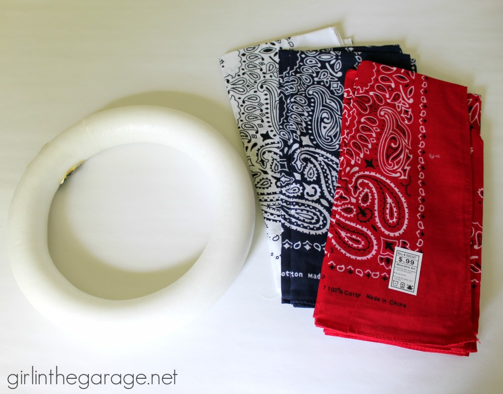 Easy DIY Bandana Wreath - It only takes about 30 minutes! By Girl in the Garage