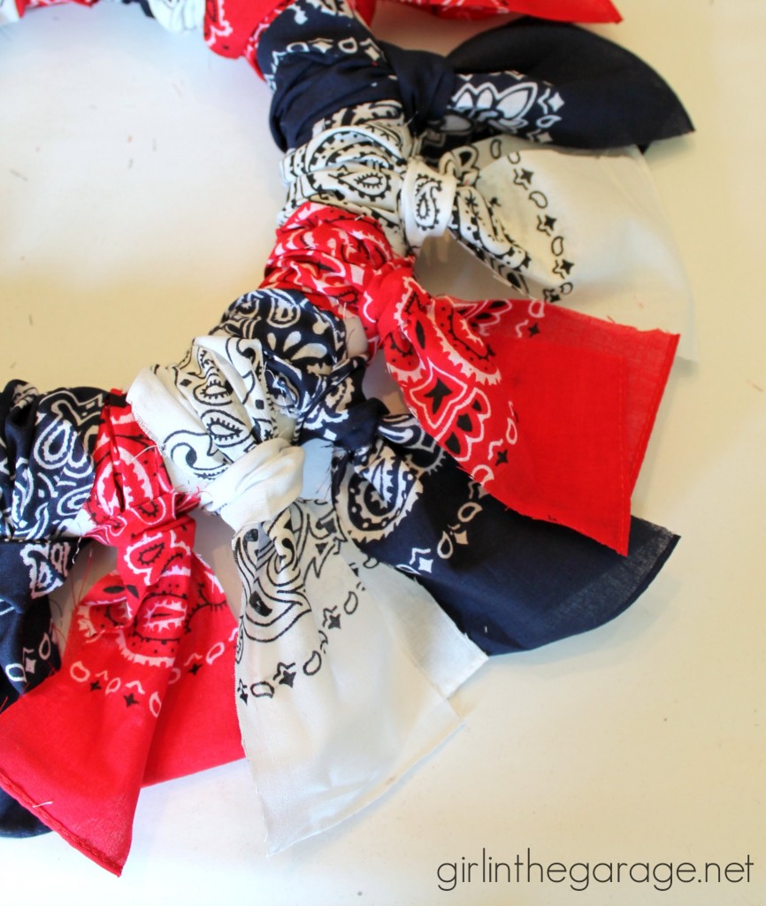 Easy DIY Bandana Wreath - It only takes about 30 minutes! By Girl in the Garage