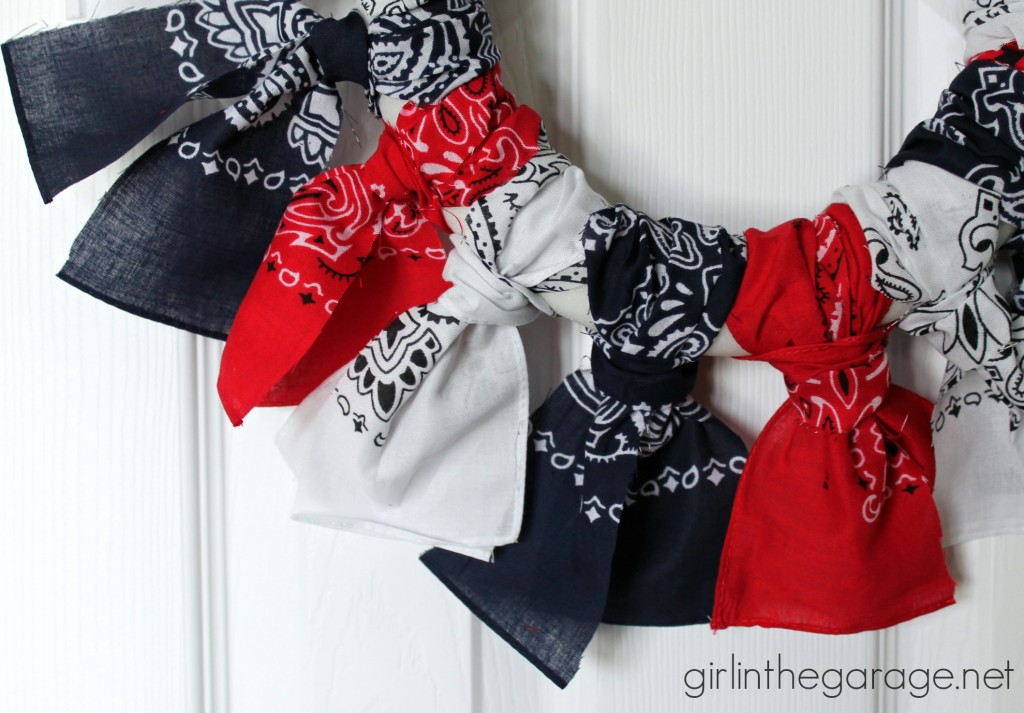 Easy DIY Bandana Wreath - It only takes about 30 minutes! By Girl in the Garage