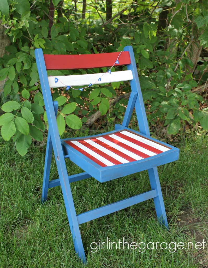 Red, White, and Blue Patriotic Chair Makeover - girlinthegarage.net