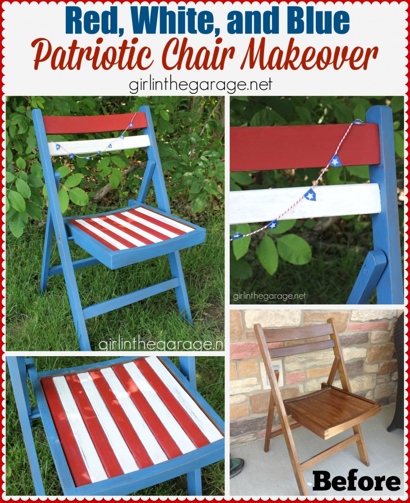 Red, White, and Blue Patriotic Chair Makeover - girlinthegarage.net