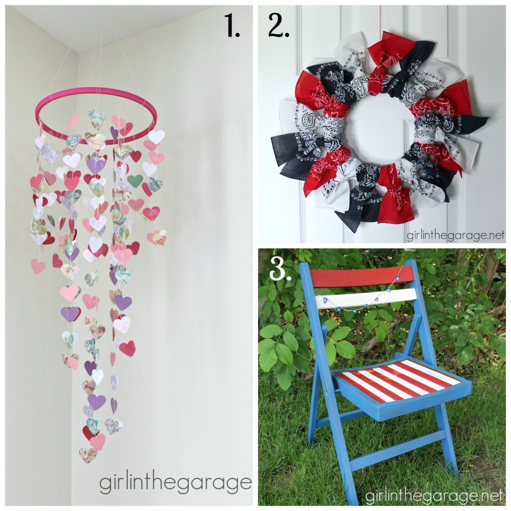 Heart Mobile, Bandana Wreath, Patriotic Chair Makeover - girlinthegarage.net