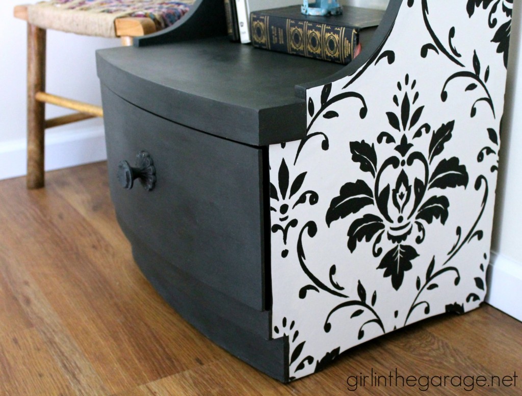 Beautiful decoupage table makeover with wallpaper and Chalk Paint.  girlinthegarage.net