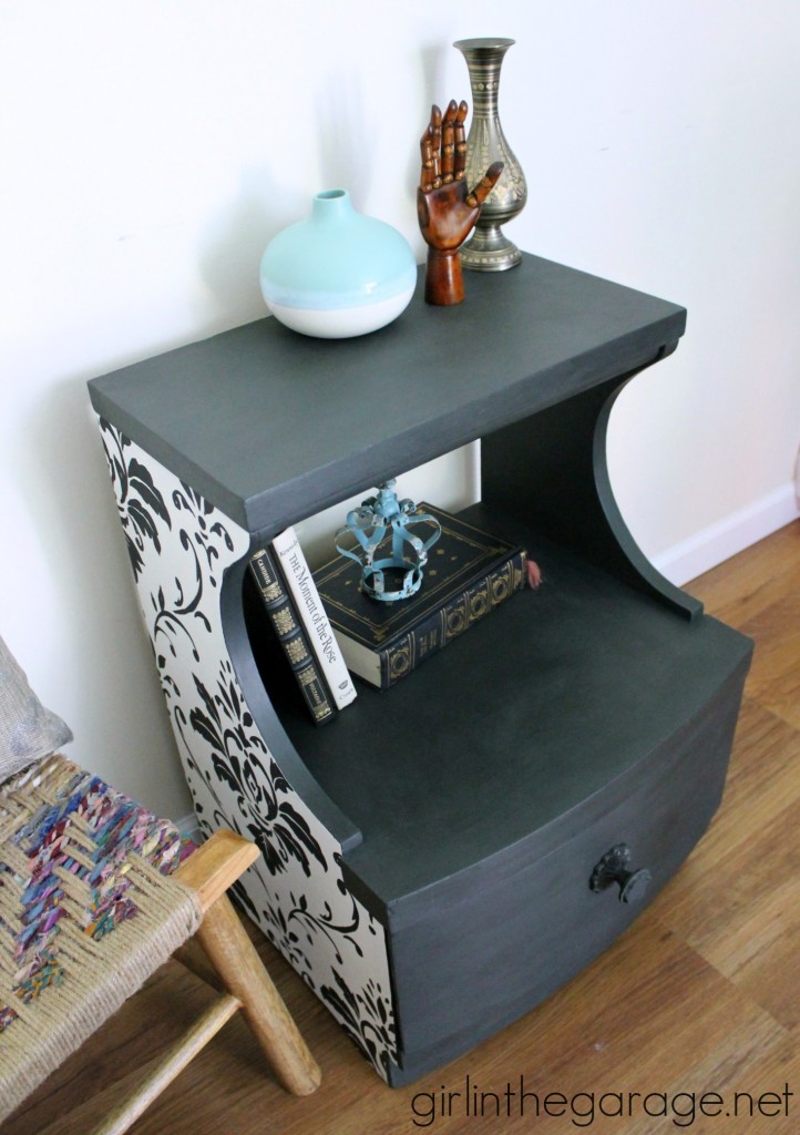 Beautiful decoupage table makeover with wallpaper and Chalk Paint.  girlinthegarage.net