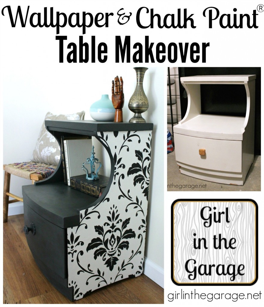 Beautiful decoupage table makeover with wallpaper and Chalk Paint.  girlinthegarage.net