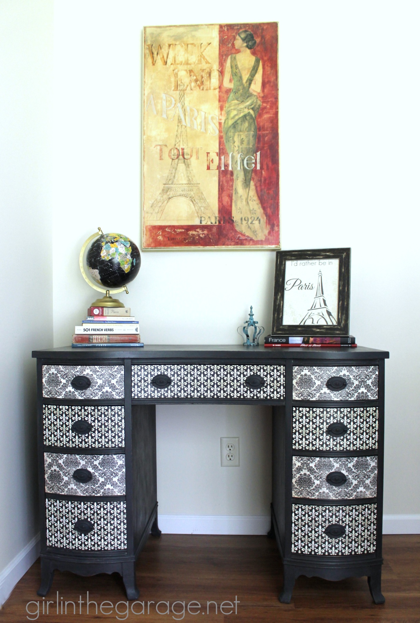 French Decoupage Desk Makeover with Chalk Paint - Girl in the Garage