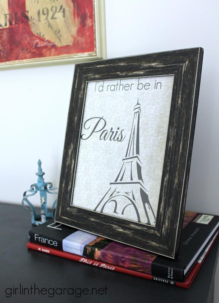 Add some French flair to your home decor with these free printable French-themed images.  girlinthegarage.net