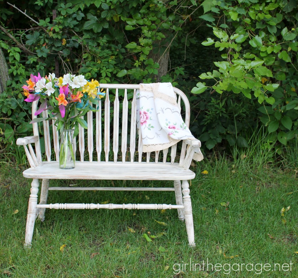 Painted weathered bench makeover - Girl in the Garage