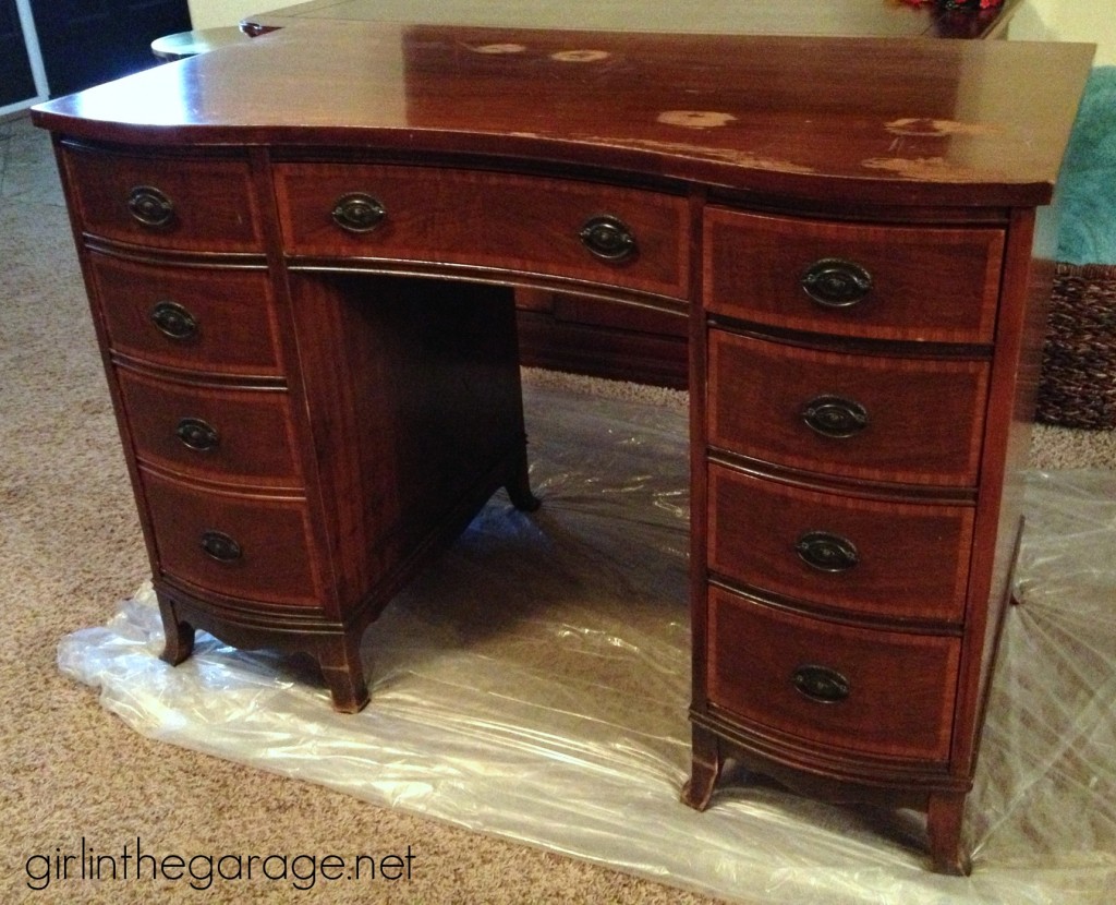 How to paint and decoupage a desk makeover - Girl in the Garage